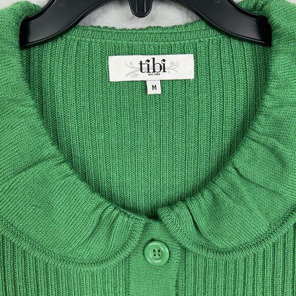 Tibi Sweater Womens Medium Kelly Green Merino Wool Cardigan Peter Pan Luxury - Picture 5 of 14
